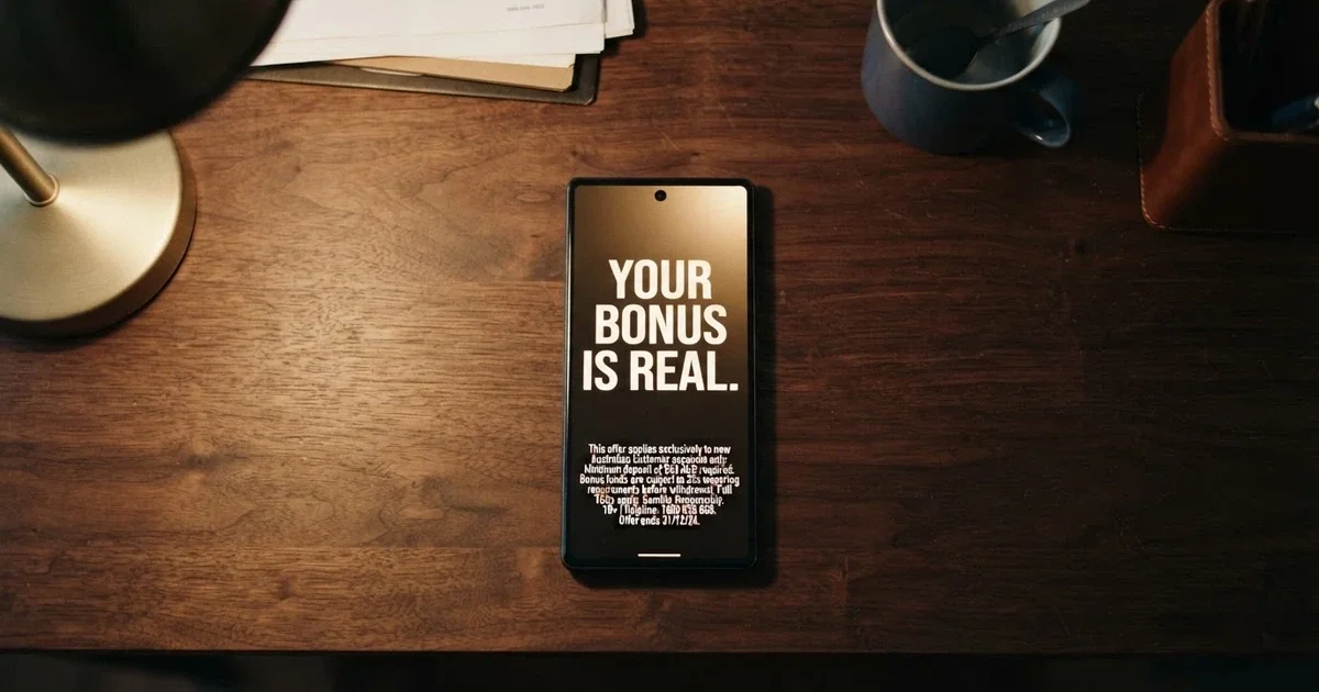 A smartphone screen showing an online casino bonus-claim page with a prominent dollar figure and fine-print terms below
