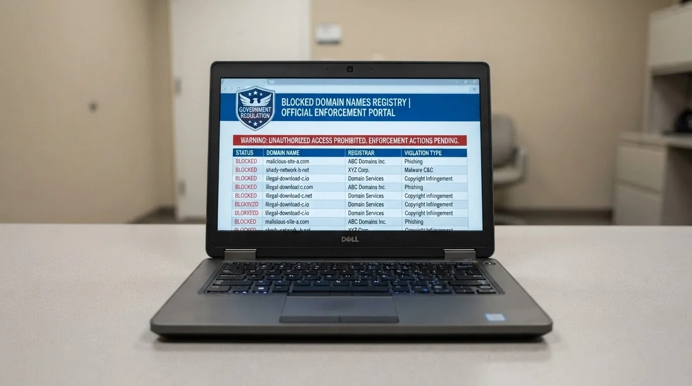 An official government-style webpage listing blocked gambling domains with an ACMA logo visible