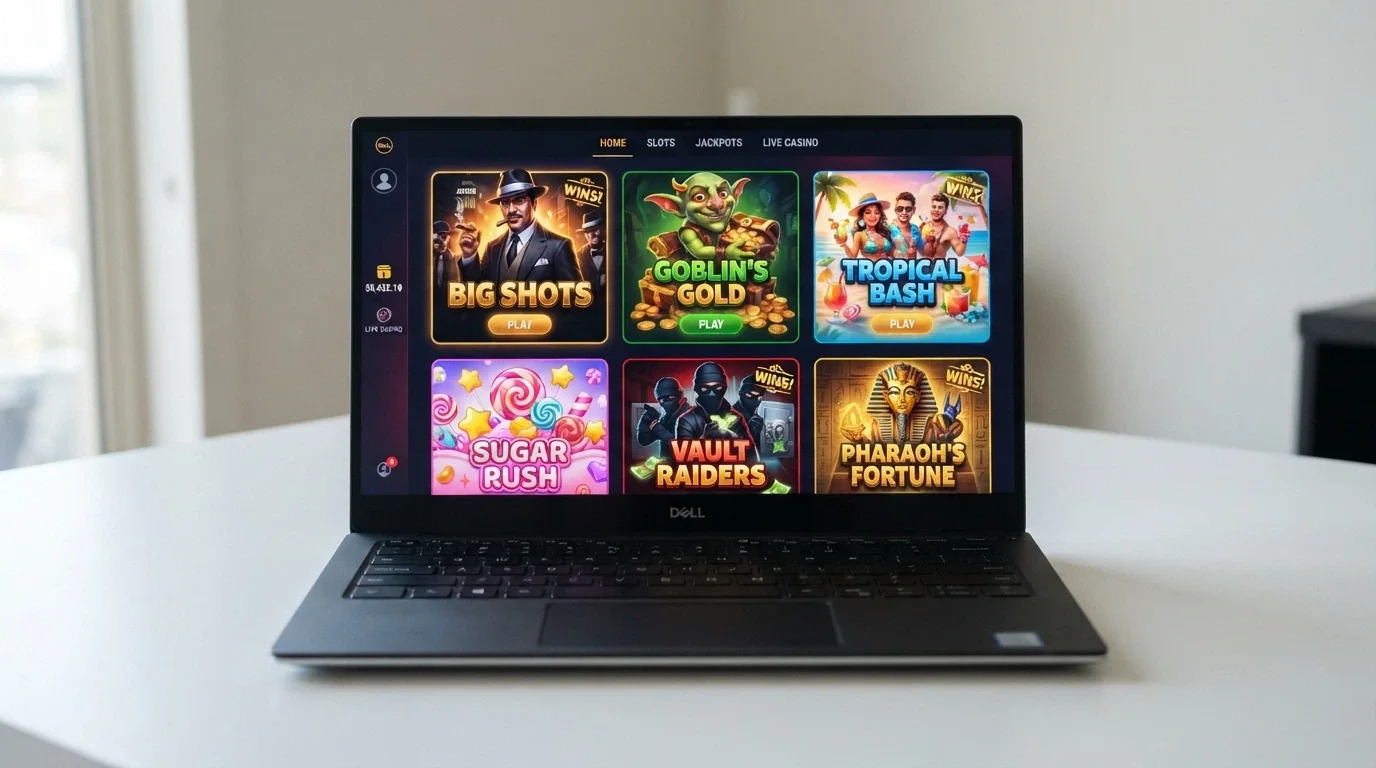 Selection of Betsoft pokie title cards including The Slotfather, SugarPop and Take the Bank in a casino game lobby