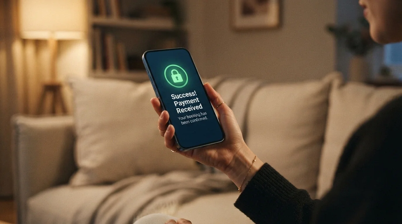 A smartphone showing a registration confirmation screen with a padlock icon