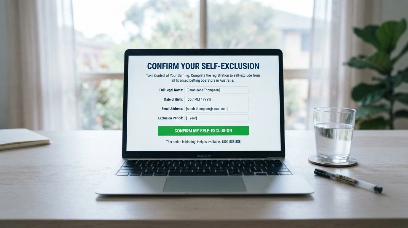 The BetStop National Self-Exclusion Register landing page on a device screen