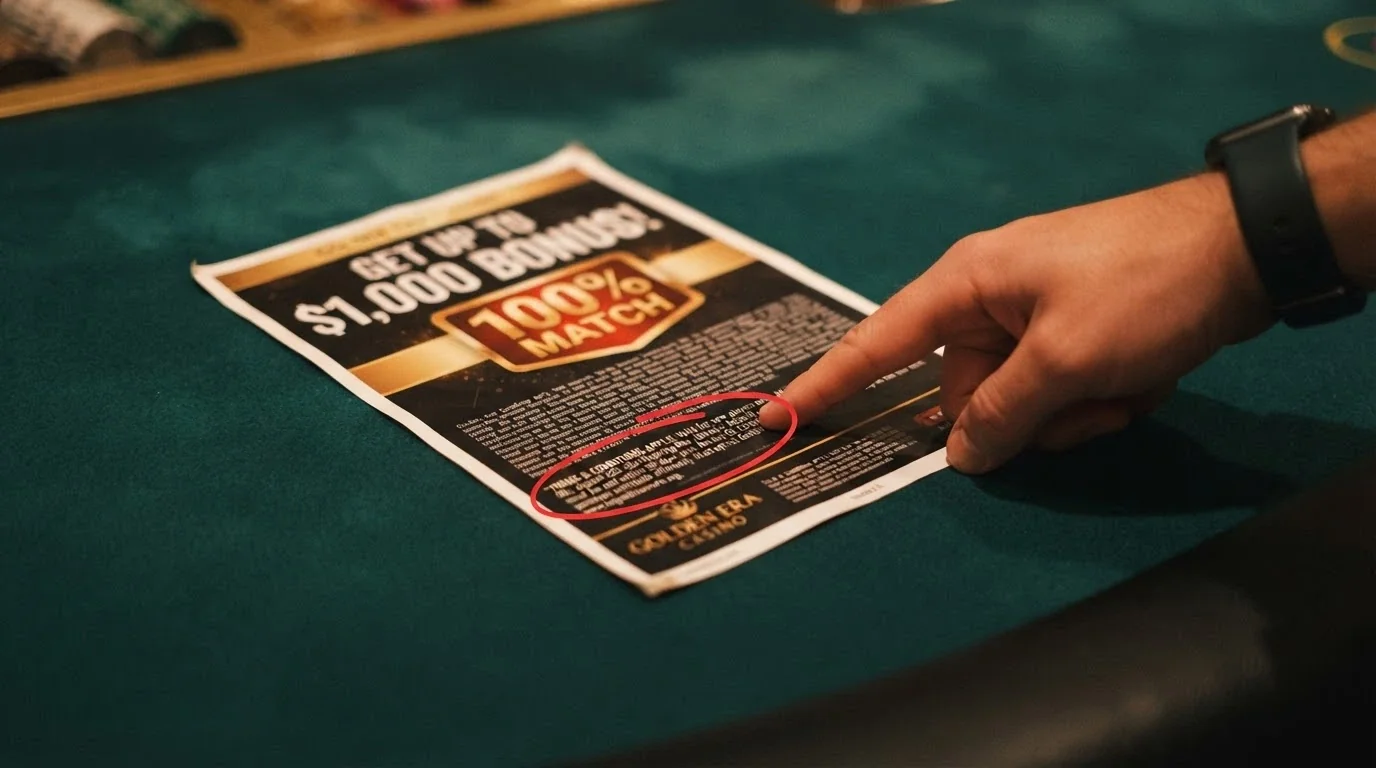 Welcome bonus promotional banner with wagering-requirement terms highlighted in a circle