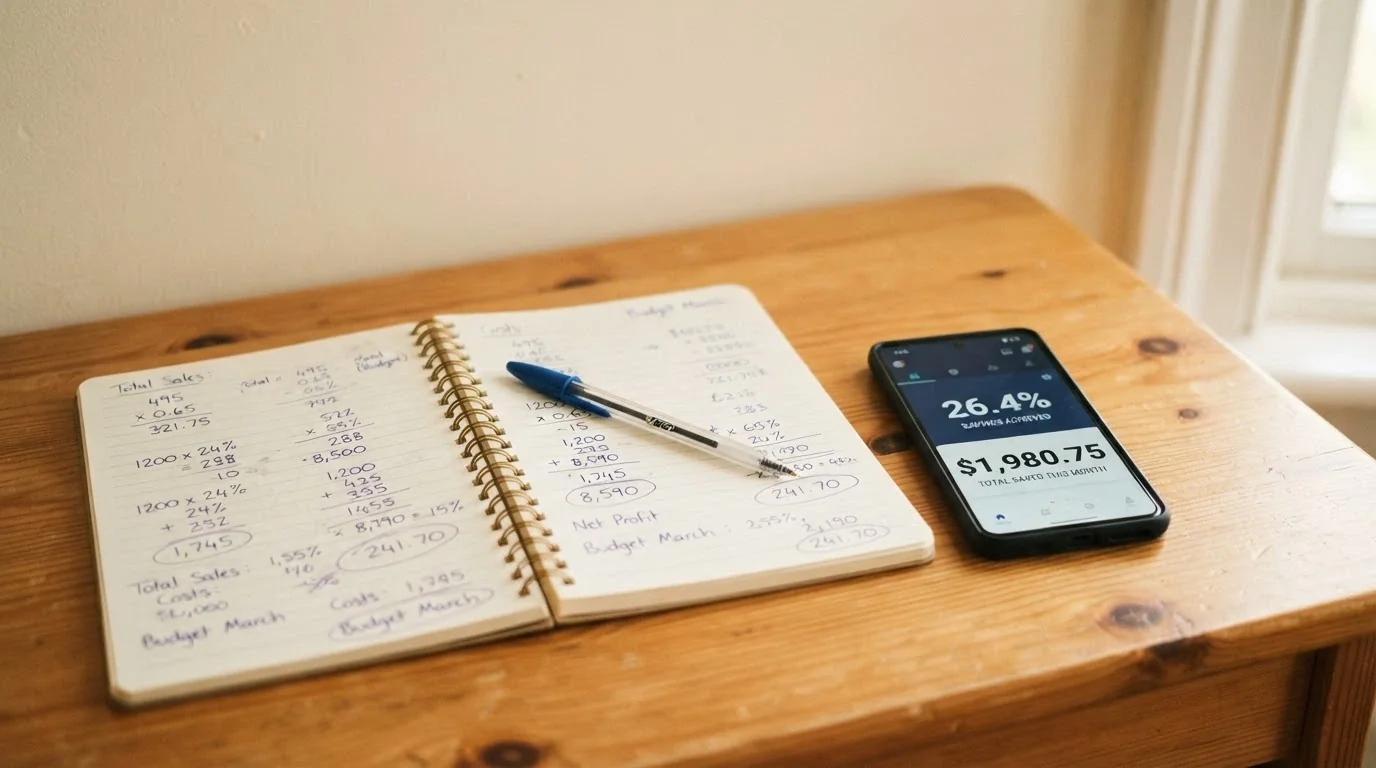A casino welcome-offer banner beside a notepad with wagering calculations written on it