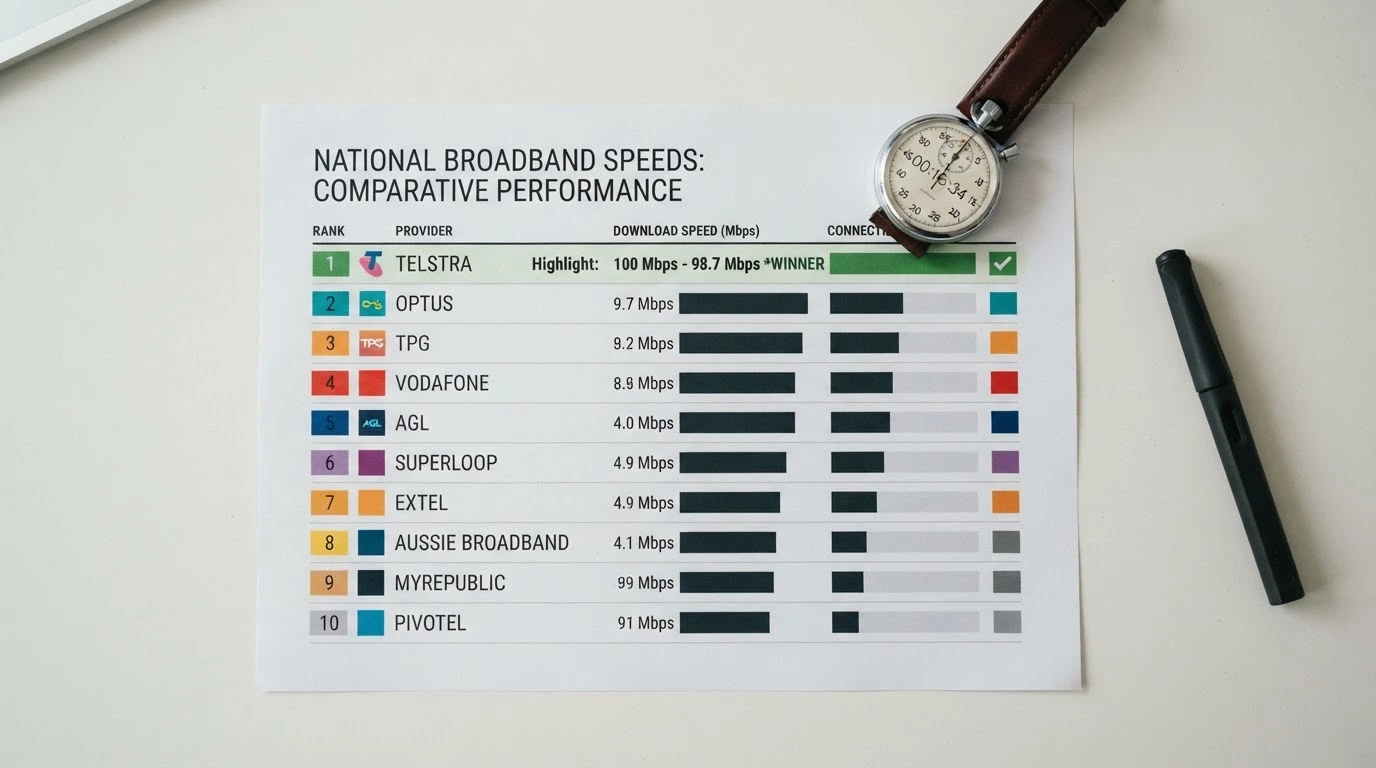 A visual summary of the comparison table — operator logos arranged by tested payout speed, with a stopwatch icon next to the fastest