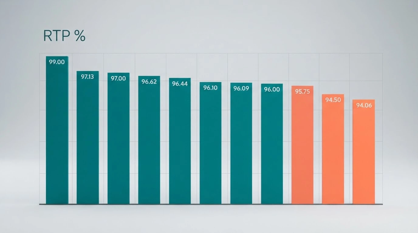 A bar chart comparing RTP percentages across the researched 3-reel titles