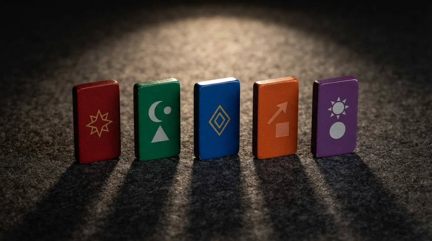 A side-by-side visual metaphor of casino cards or tiles arranged in a row, each with a distinct colour and a generic bonus badge, no real brand names
