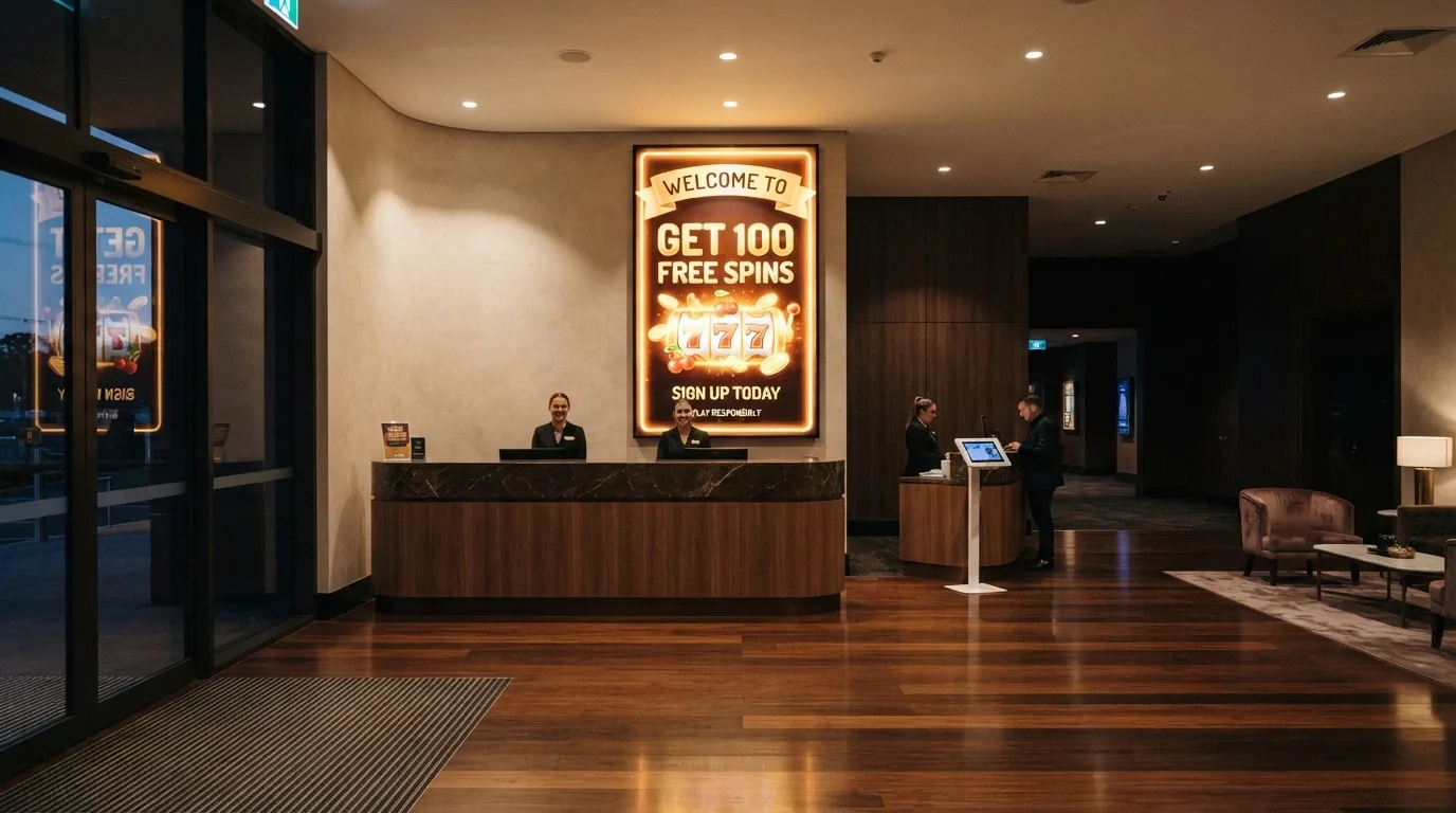 A freshly launched casino lobby with a new-member free spins welcome banner and a registration form