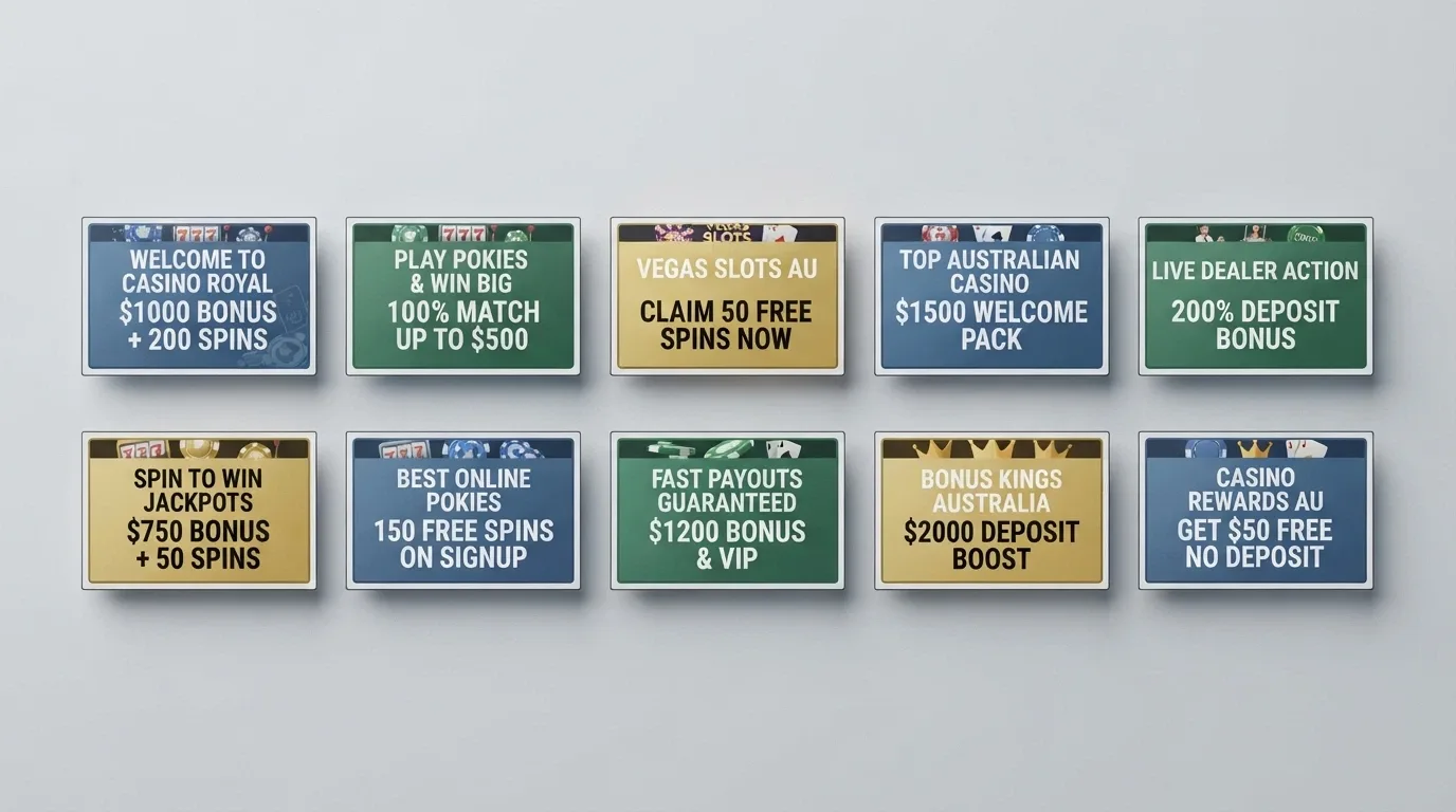 A grid arrangement of casino landing-page headers arranged side by side for visual comparison
