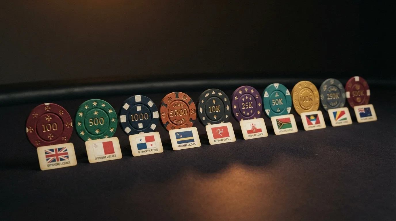 A row of ten casino brand logos arranged on a dark background, each with a small Curaçao flag or licence badge beside it
