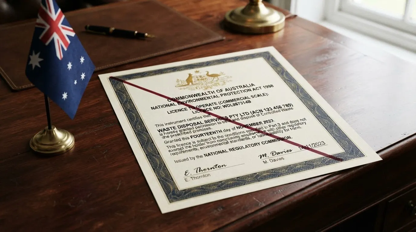 A Curaçao gaming licence certificate placed next to an Australian flag, with a red line dividing them