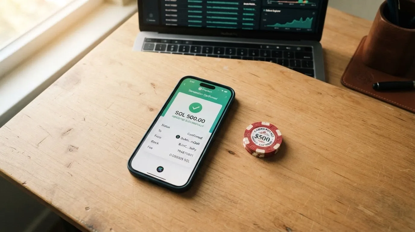 A Phantom wallet interface showing a SOL deposit confirmation on a smartphone, with the Solana blockchain explorer in the background