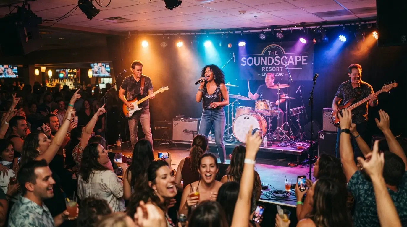 A live band performing on stage at The Star Brisbane with an audience in front