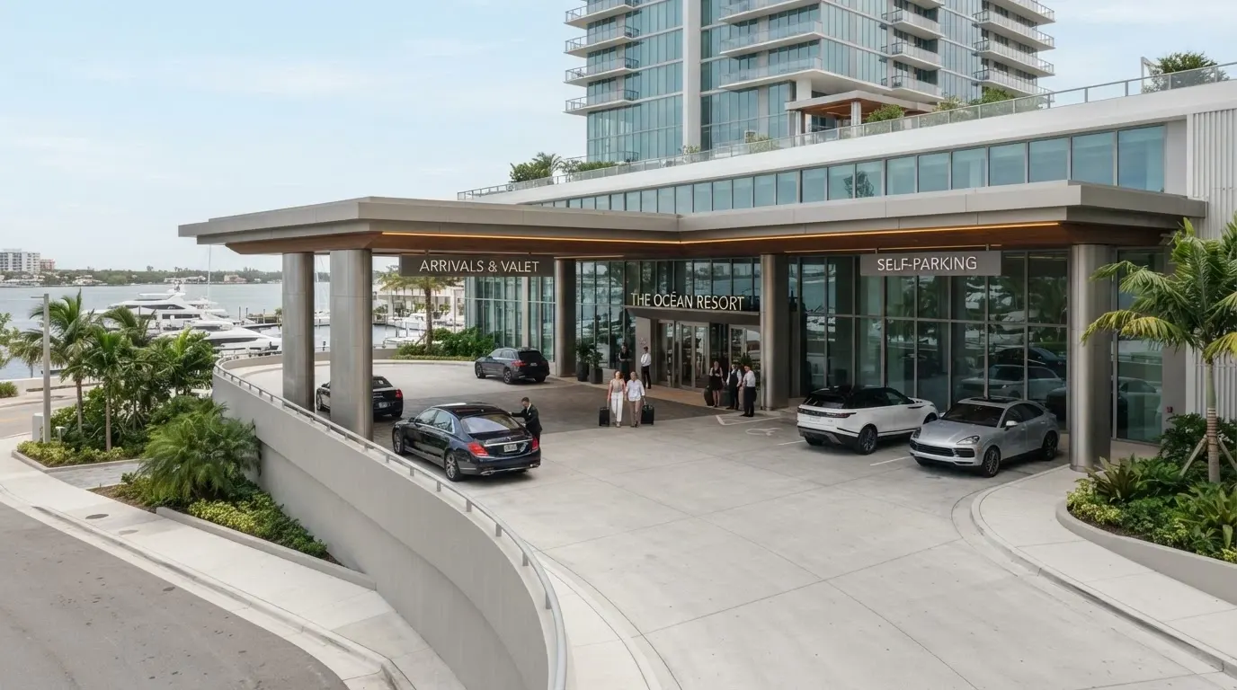 The vehicle entrance and parking area at The Star Brisbane Queen's Wharf complex