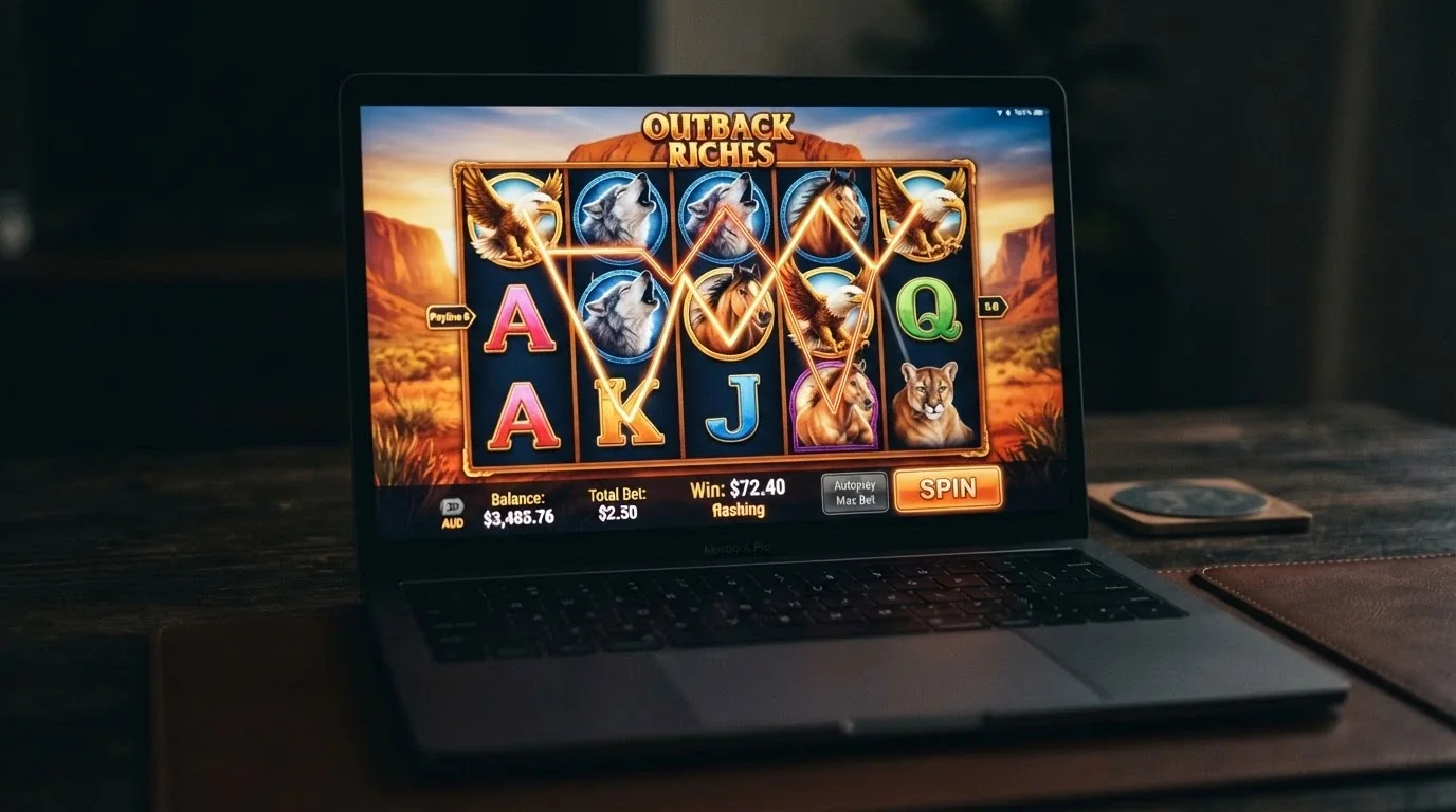 The Wolf Treasure pokie grid on a screen with its paylines visible